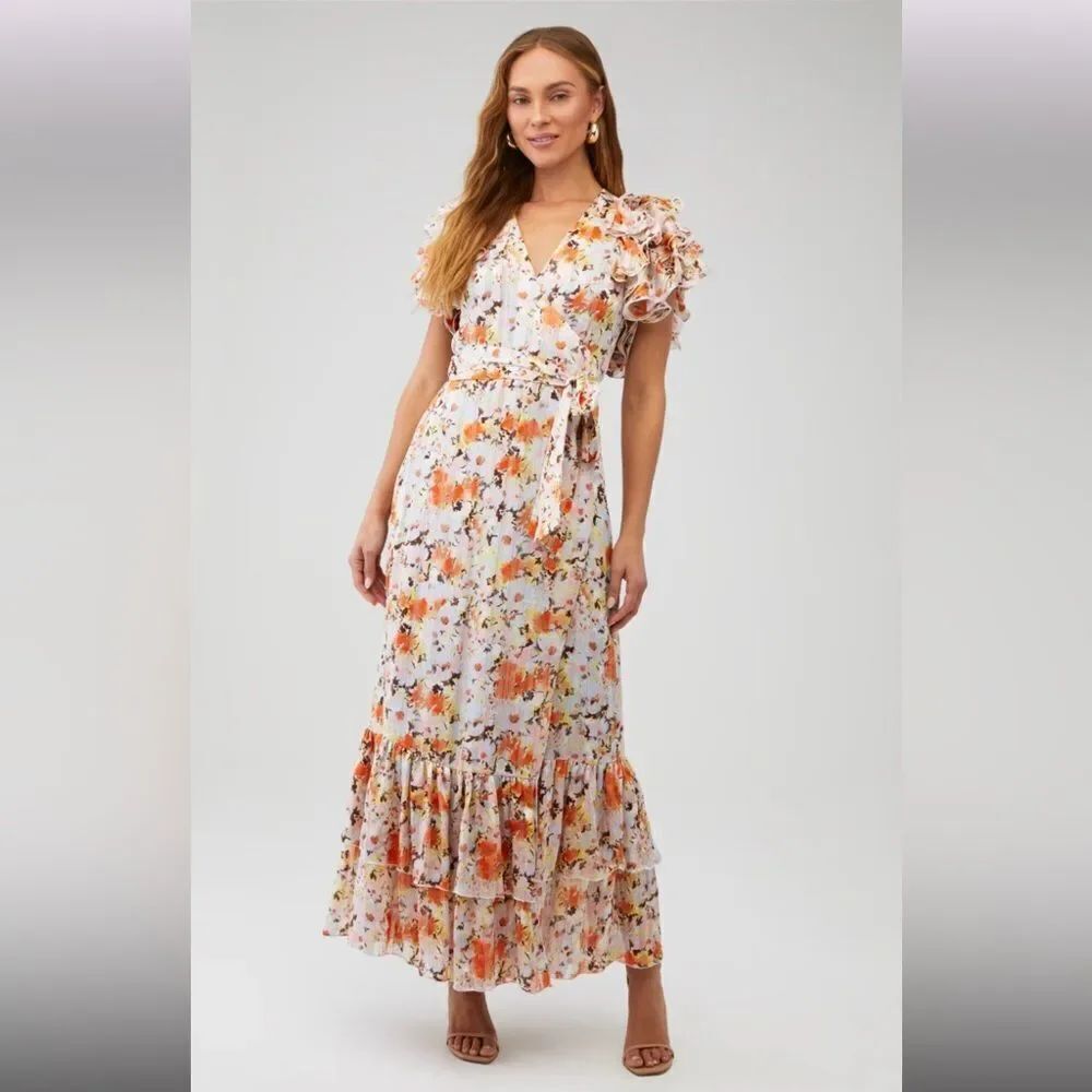 Elliatt Women's Dorrigo Floral Ruffle Sleeve Maxi Wrap Dress Size XS